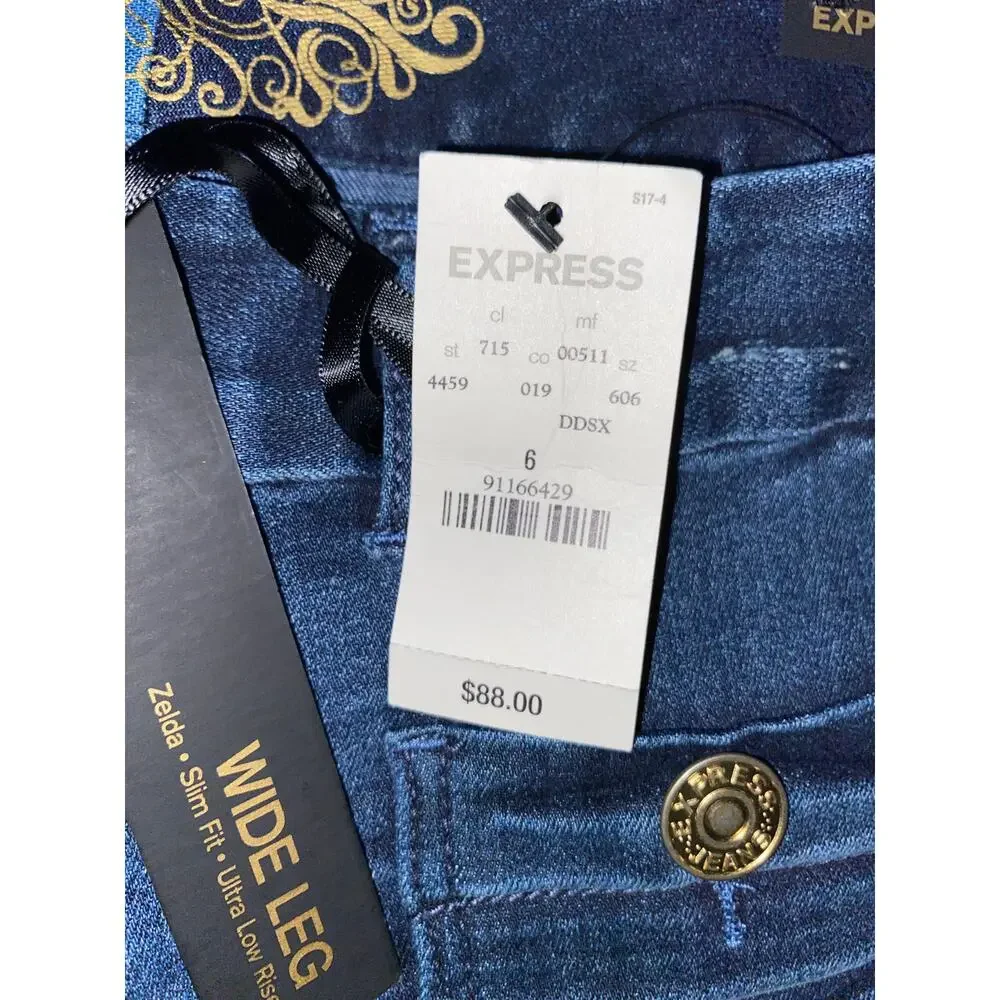 Express Zelda Wide Leg Jeans Women’s Size 6 Ultra Low Rise Dark Wash NWT $88.00 - Picture 10 of 12